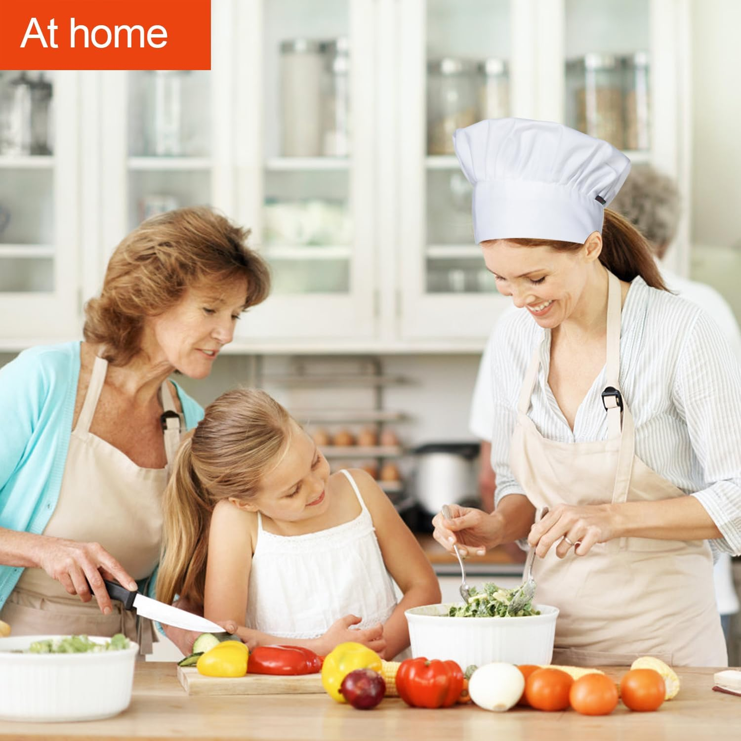 Chef Hat, 2PCS Adult Premium Adjustable Elastic Baker Kitchen Cooking Chef Cap Bakery Hats for Cooking, Baking, Pizza Part - Black+Black image number 2