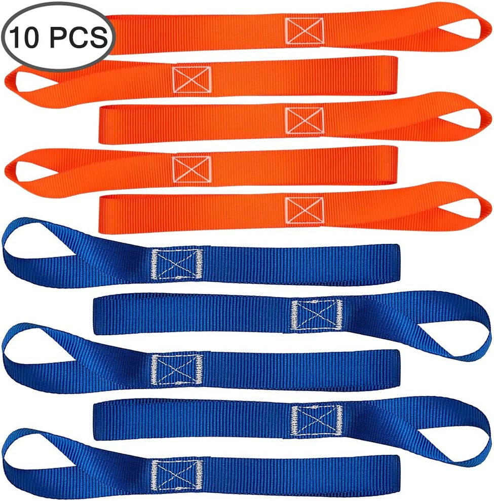 10 Pcs 11.6" Soft Loop Tie down Straps, Finegood 1,500Lb Load Capacity 4,500Lb Breaking Strength Belts for Secure and Confident Trailering of Motorcycle Dirtbike ATV UTV - Black, Orange