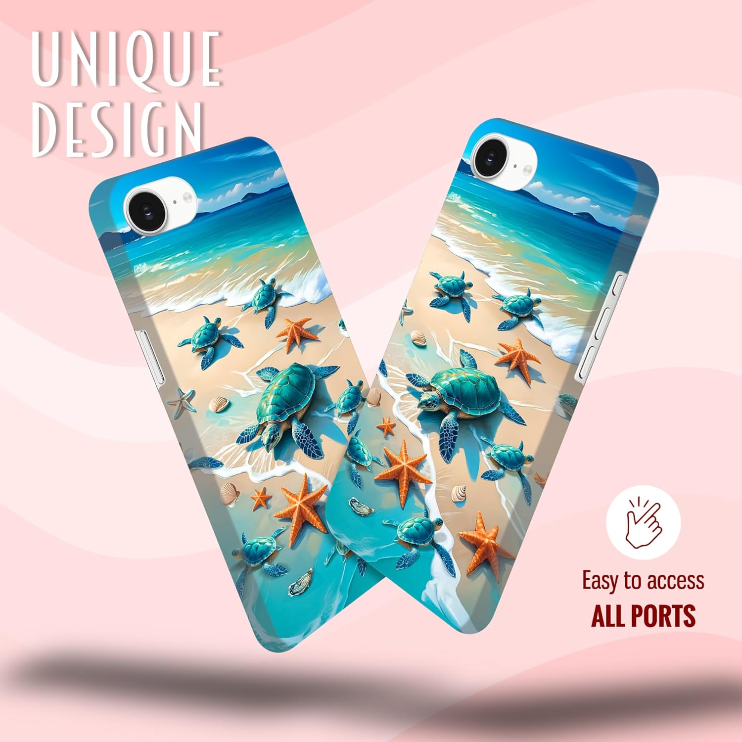 Glamcase Back Case for Iphone 16E Case - Turtles on Beach Design Printed Slim & Sleek Cute Hard Plastic Snap on Protective Designer Back Phone Case/Cover for Iphone 16E image number 2