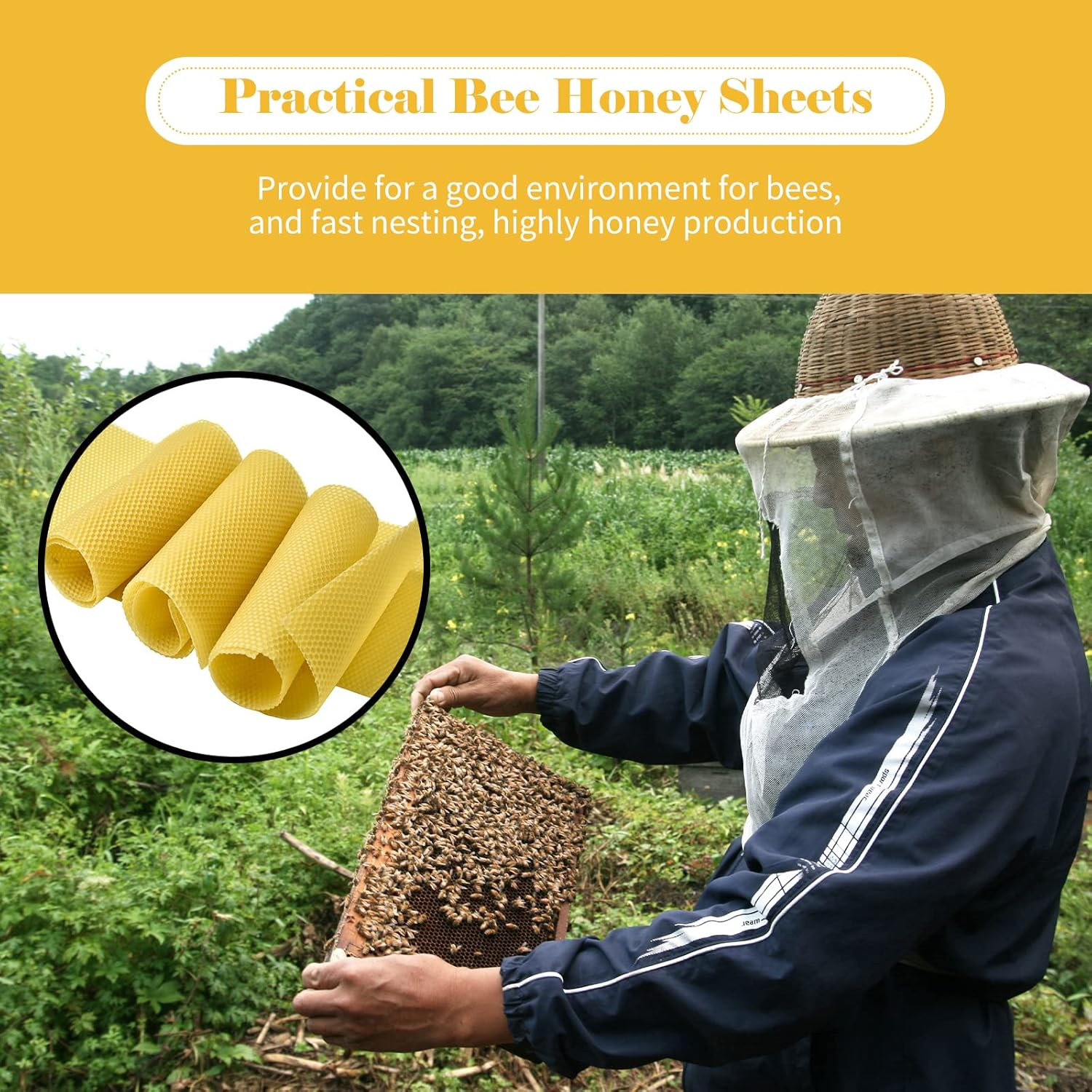Beekeeper Supplies, 10PCS Bee Honey Sheets Beeswax Sheets Beehive Foundation Honeycomb Honey Frame Portable Wild Bee Beekeeper Tool for Beekeeper Supplies Hive Tool Candle Making image number 1