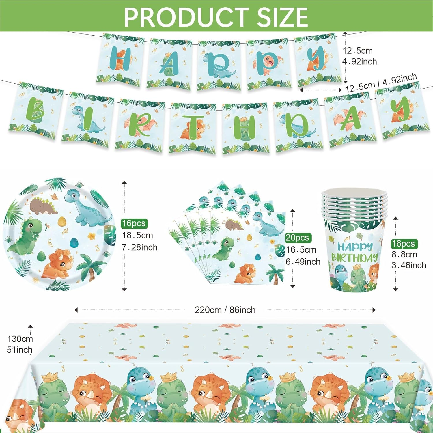 54Pcs Green Dinosaur Animal Party Tableware Decorations for Boy Birthday,Dinosaur Party Table Cloth,7Inch Paper Plates,Dinosaur Party Banner,Paper Napkins for Kids Dino Theme Table Ware Party Favor image number 4