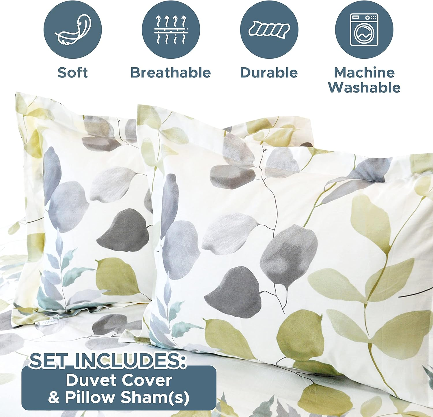Essina Double Bed Quilt Cover Set &ndash; 3Pc Bedding with Doona Cover Double and Pillow Shams &ndash; Quilt Cover Cotton 620 Thread Count &ndash; Luxurious Duvet Cover &ndash;Watercolour