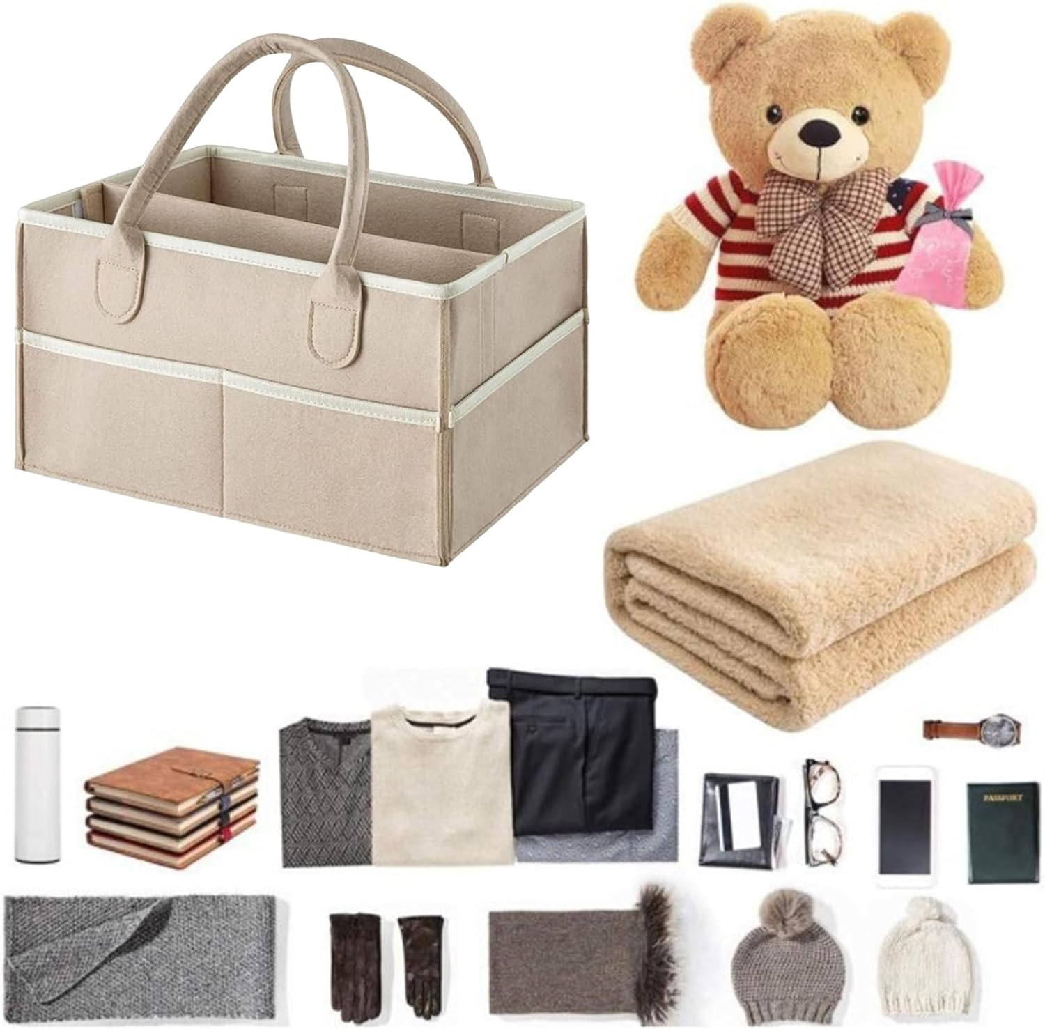 Portable Felt Diaper Caddy Organizer - Multi-Pocket Nursery Storage for Baby Wipes, Toys & Essentials | Foldable Nappy Bag with Flexible Compartments | Mom Must-Have