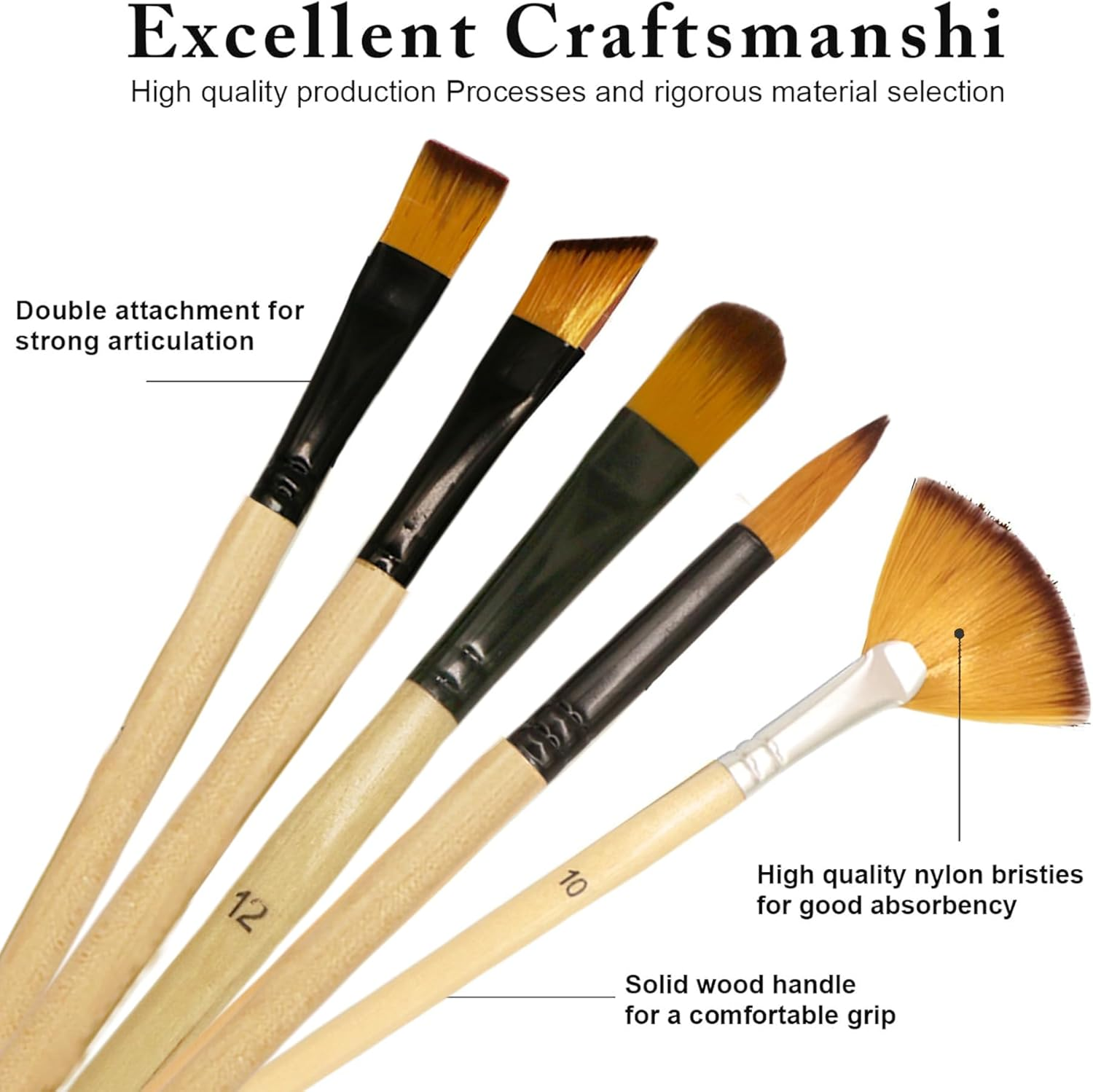 32 Pcs Paint Brushes Set for Acrylic Painting,Watercolor,Oil，Inks，Gouache，Crafts, Brush Tip with Flat，Round, Angle，Filbert,Flat, Fan, Detail Brushes，Paint Brush Set for Artists and Beginners image number 6