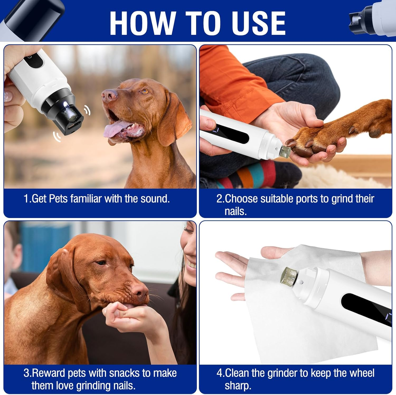 TZL Dog Nail Grinder,5-Speed and Led Display,Rechargeable Nail Trimmers,Quiet and Low Vibration Dog Nail Clippers,3 Ports for Large Medium Small Dogs Cats image number 6