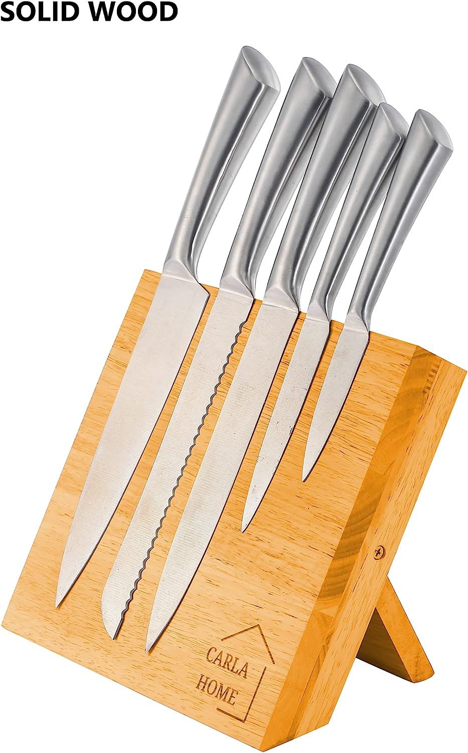 CARLA HOME Magnetic Knife Block Holder, Natural Bamboo Knife Holder with Strong Magnets for Home Kitchen Storage & Organisation, Freestanding Space Saver Knife Dock for Knives and Cooking Utensils