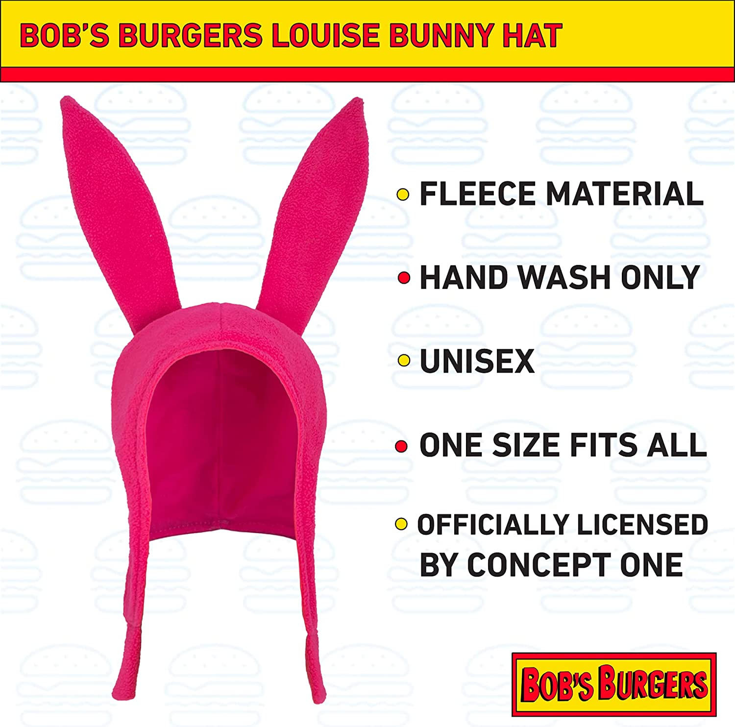 Concept One Womens Bob'S Burgers Louise Cosplay Bunny with Floppy Ears Fleece Beanie Hat, Pink, 0 US, Pink, One Size image number 1