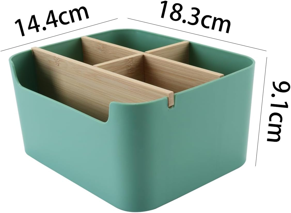 ACOLY Desk Organiser,5 Compartments Detachable Bamboo and Wood Partition Compartment Storage Box with Pen Holder, Storage Box, Desk Organiser(Green) image number 6