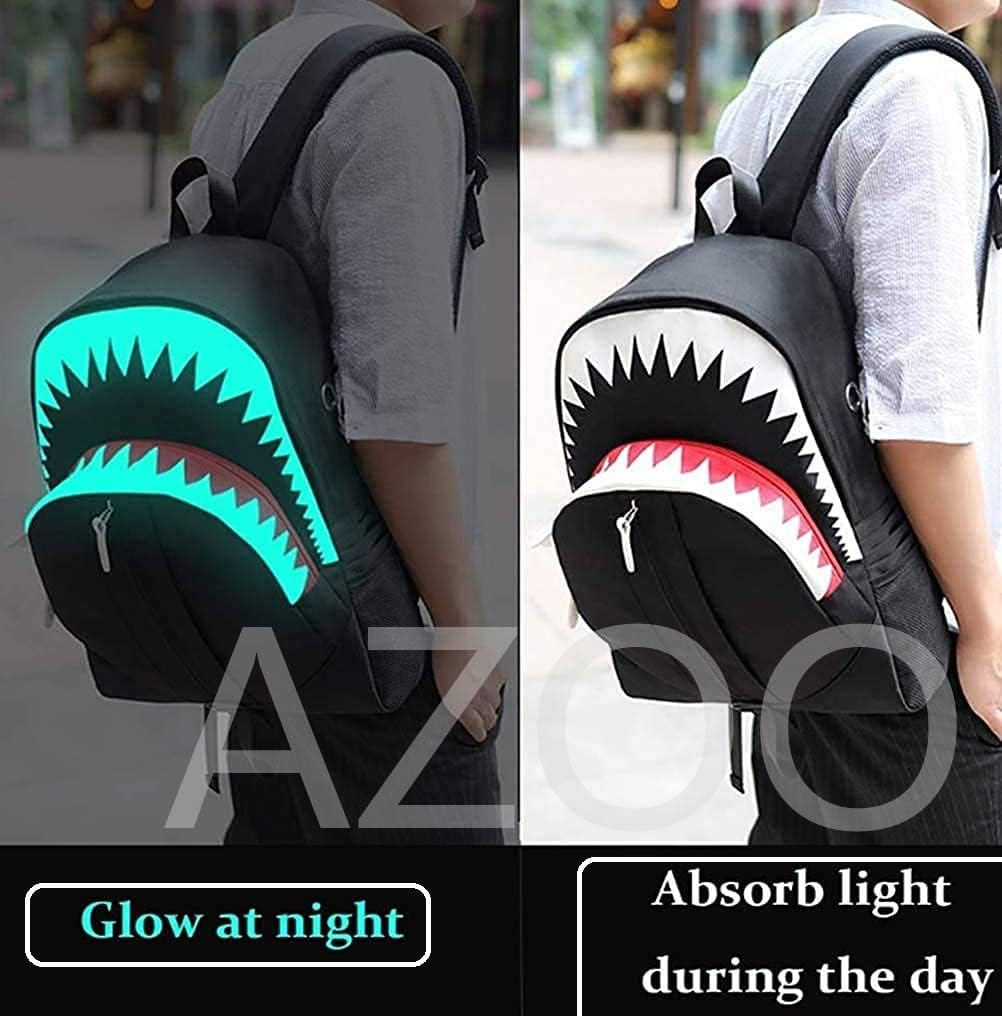 AZOO Backpack for School,Shark Backpack Luminous Bookbag Casual Daypack for Women Men/Teen Girls Boys Travel Backpack for USB Port Personalized Backpack, Can Accommodate A4 Size Birthday Present image number 6