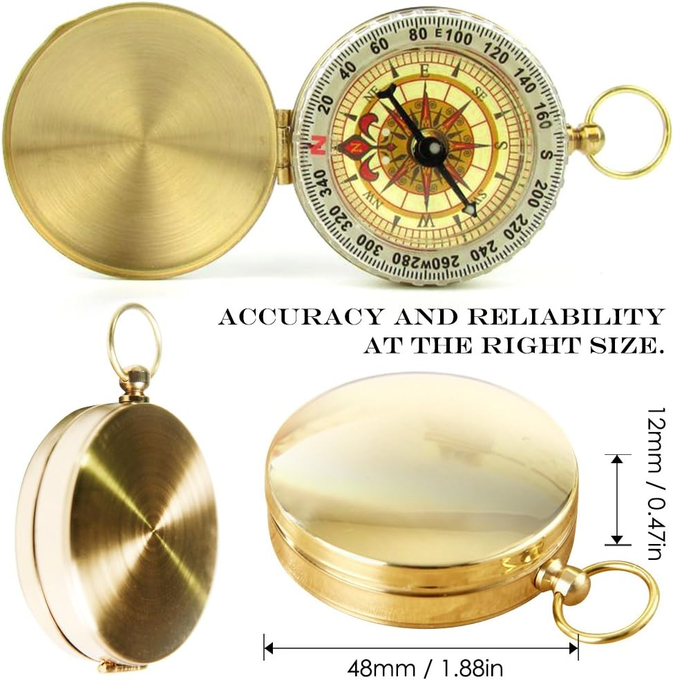 Military Compass Glow in the Dark, MAXIN Portable Pocket Watch Flip-Open Compass Waterproof for Camping, Hiking and Other Outdoor Activities. (Golden) image number 3