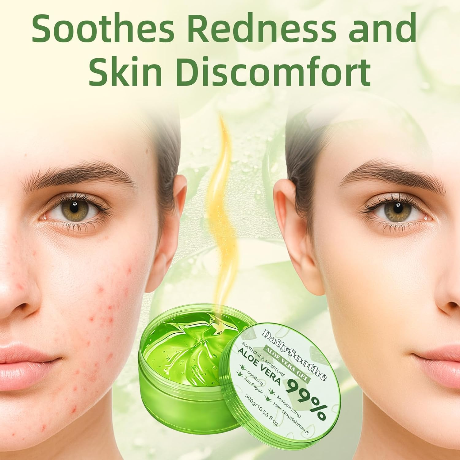 99% Pure Aloe Vera Gel, Hydrating Care for Face, Body & Hair, after Sun Cooling, Moisturises Dry Skin, Gentle for Sensitive Skin, 300G (Aloe Vera) image number 1