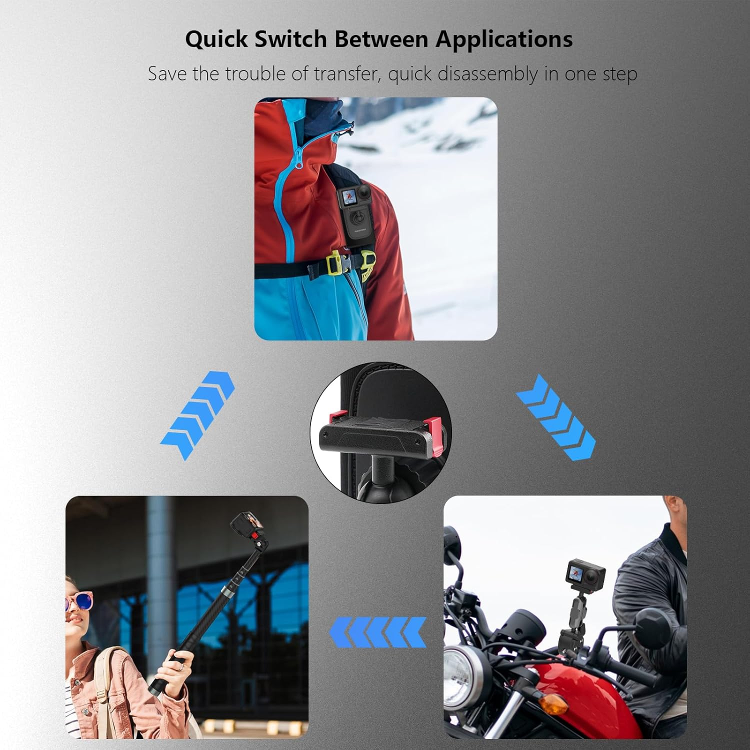 NEOSOU 360 Backpack Mount with Magnetic Quick Release Base for DJI Action 5 Pro Action 4 Action 3 Accessories, Bag Belt Shoulder Strap Holder Attachment for DJI Osmo Action Camera - For Dji Pocket 3 image number 4