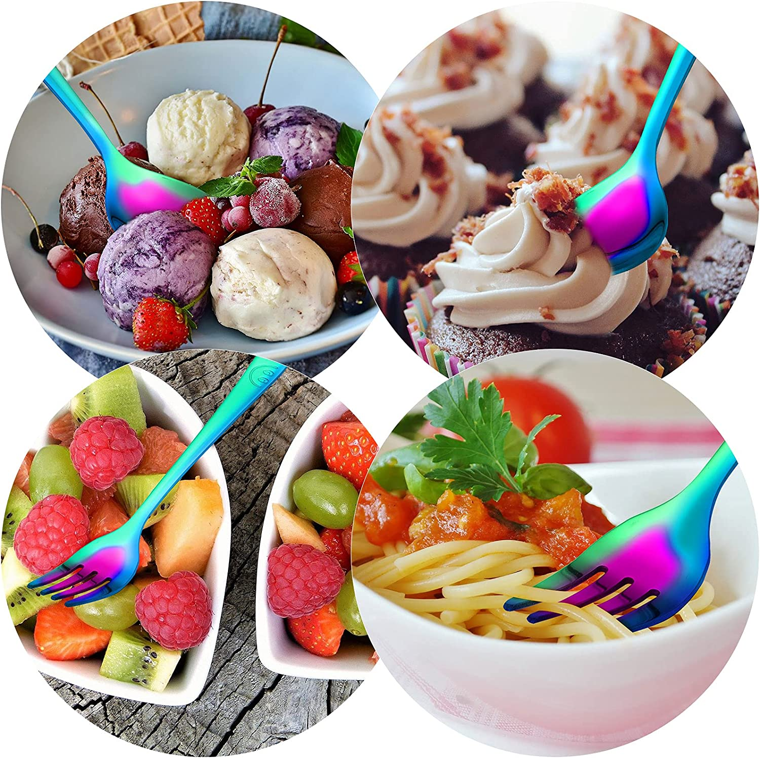 8 Pieces Spoon and Fork Set, Rainbow Kids Utensils Set, Kids Flatware Set, Includes 4 Spoon and 4 Fork with Smile Mirror Polished for Daily Use image number 1