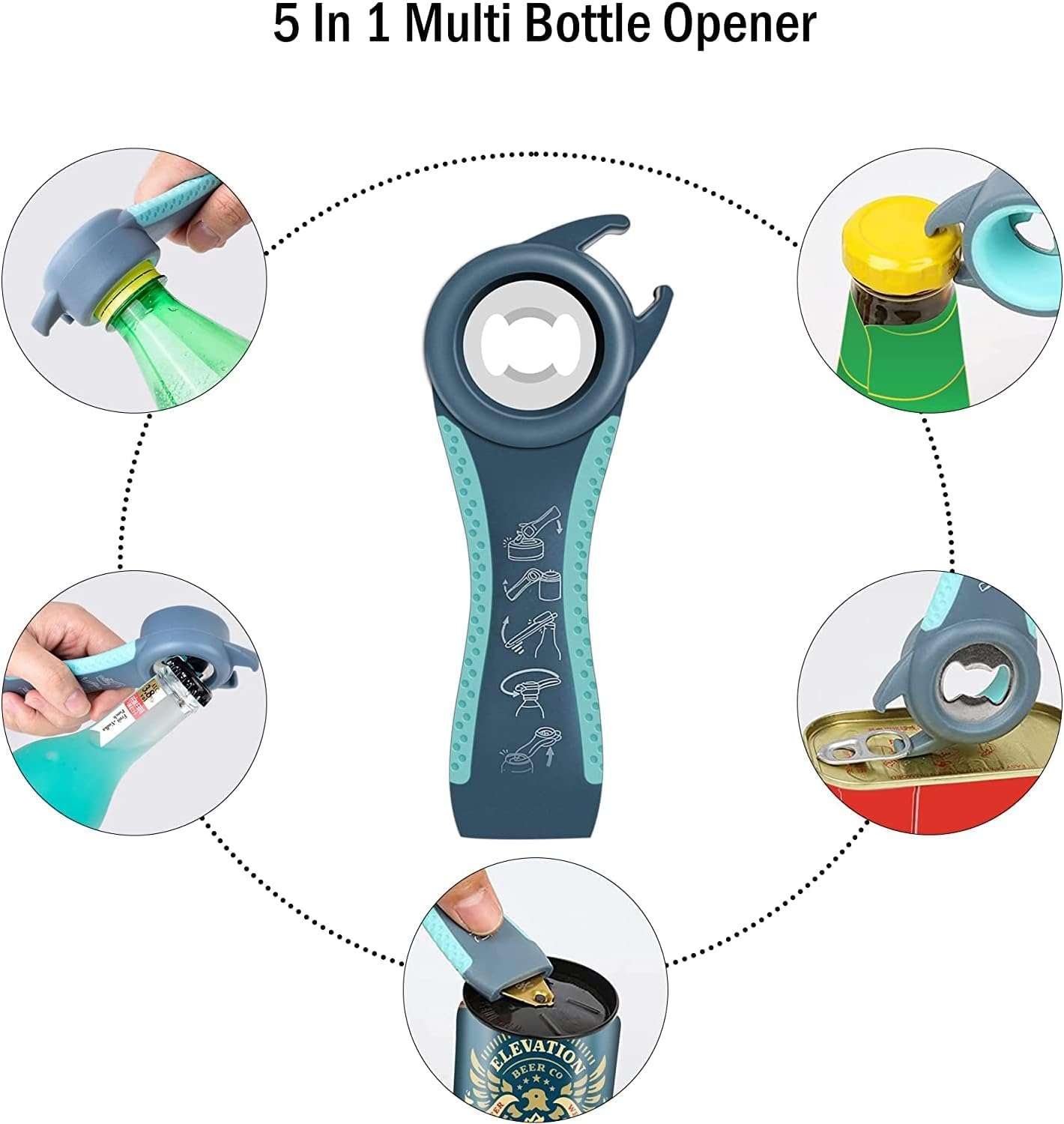 Jar Bottle Opener Non Slip Jar Gripper - Pad Rubber Jar Can Lid Opener,Bottle Opener Kit Can Opener with Non Slip Gripper Pad,5 in 1 Multi Function Non-Slip Opener for Weak,Senior, Arthritis Hands image number 5