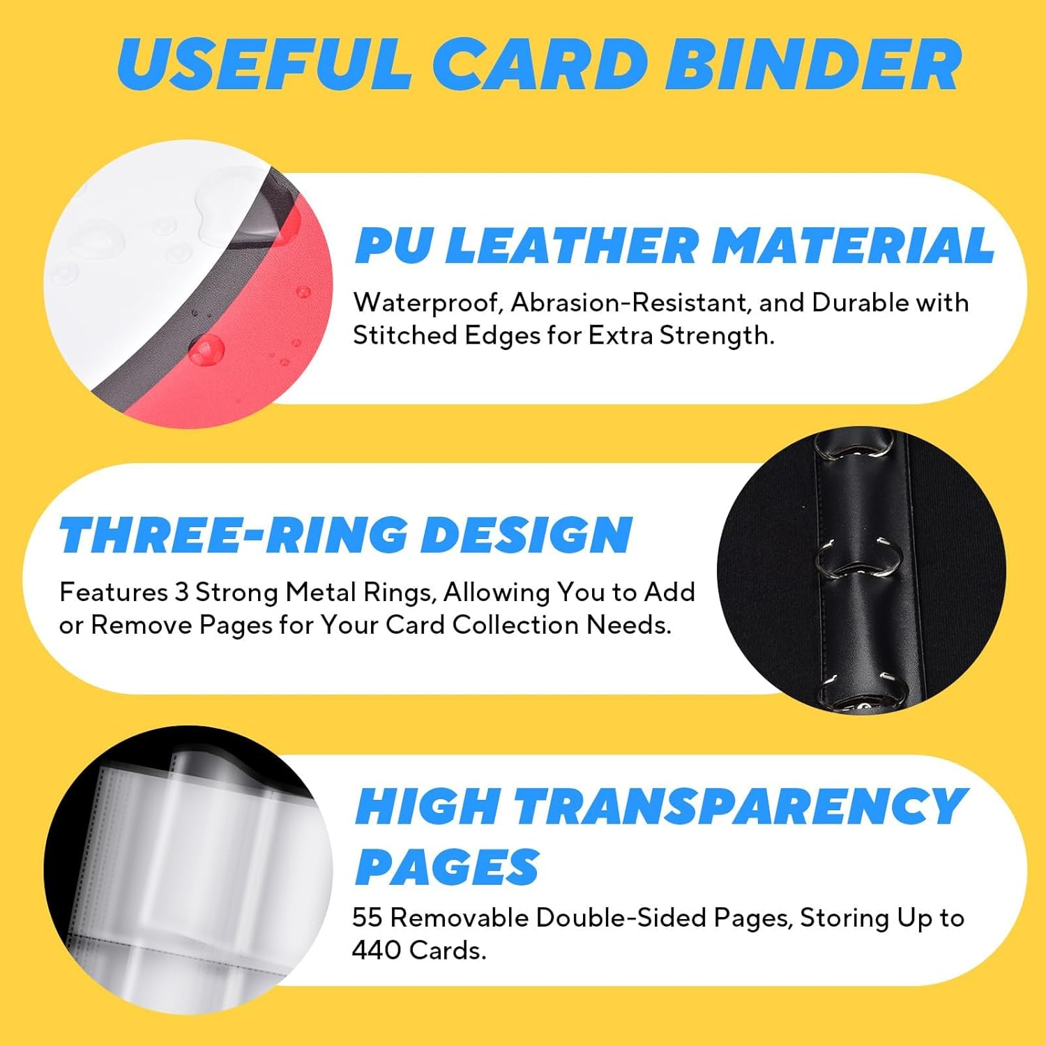 Portable 4-Pocket Trading Card Binder, Holds 400 Cards with 50 Removable Sleeves Baseball Card Binder, Compact Card Album Organizer for Game & Sports Cards image number 2