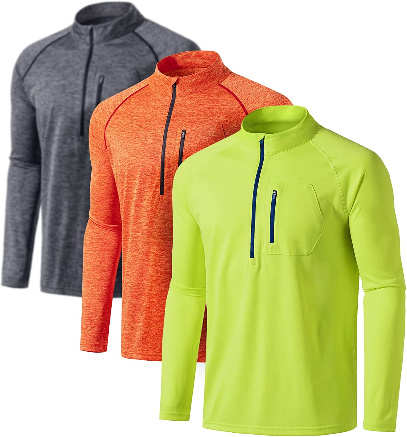 ATHLIO Quick-Dry UV Protection Long Sleeve Shirt - Men'S 1/4 Zip Athletic Running Top 3Pack image number 2