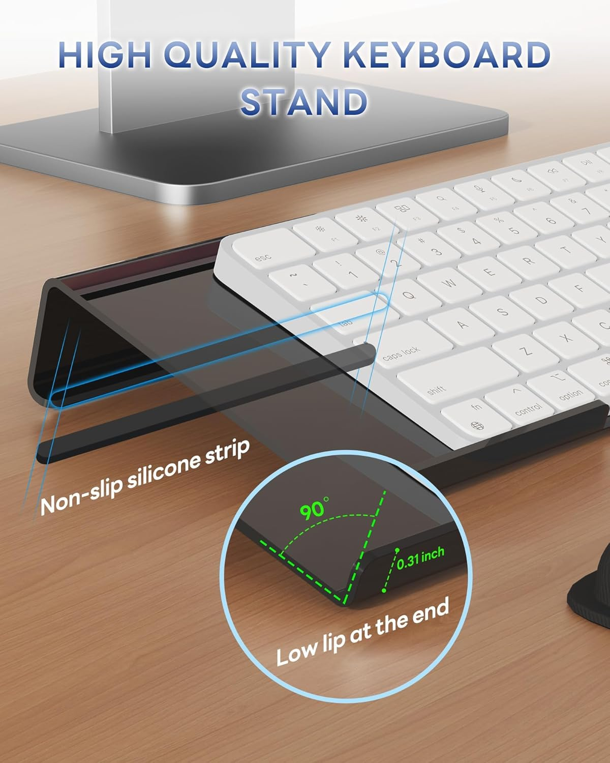 Computer Keyboard Stand with Wrist Rest - Ergonomic Keyboard Wrist Rest with Anti-Slip Base for Office Desk, Home, School (Black)