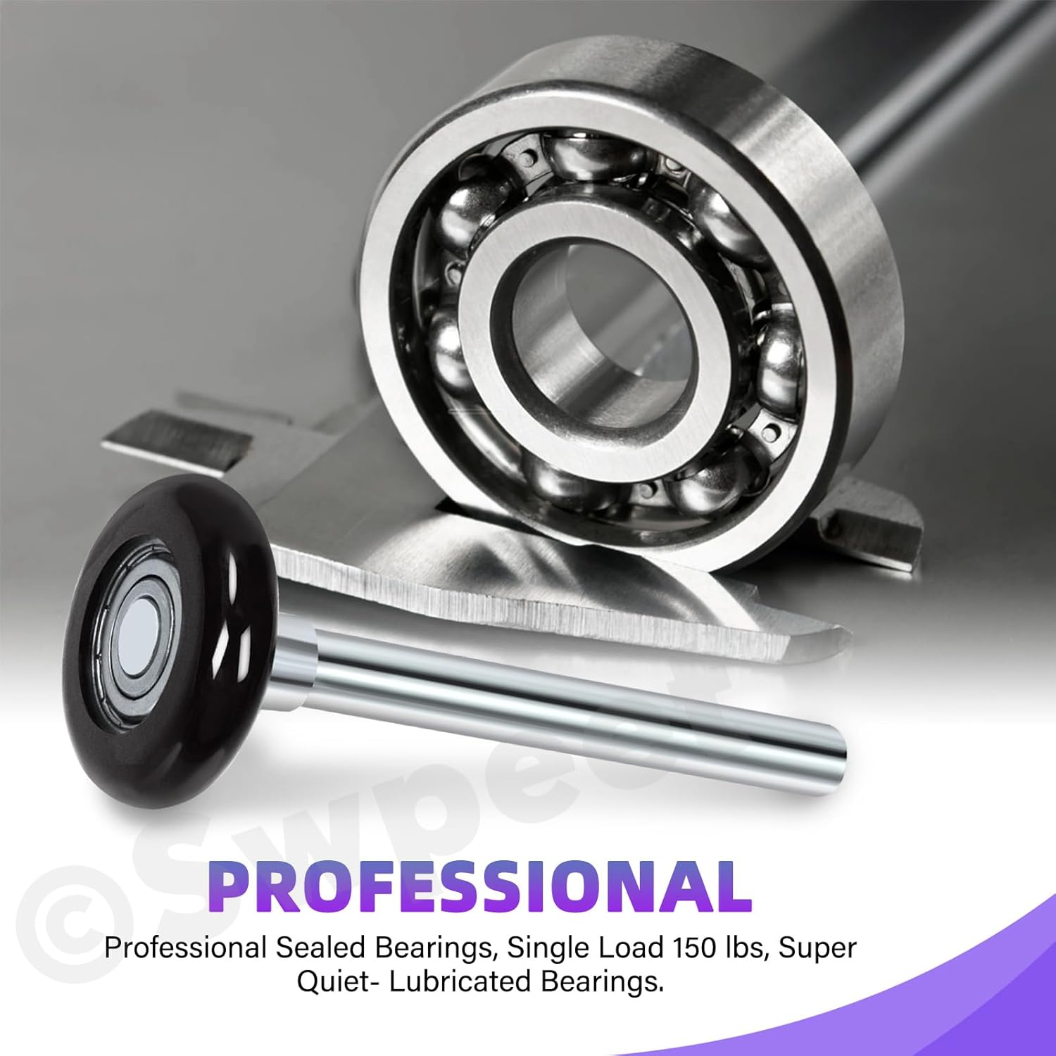 Swpeet 12Pcs 1.8" Black Quiet Garage Door Rollers - Nylon Wheels Replacement, Reinforced Dual Cage, Sealed 6200ZZ Ball Bearing 4" Stem, High Performance for Track image number 3