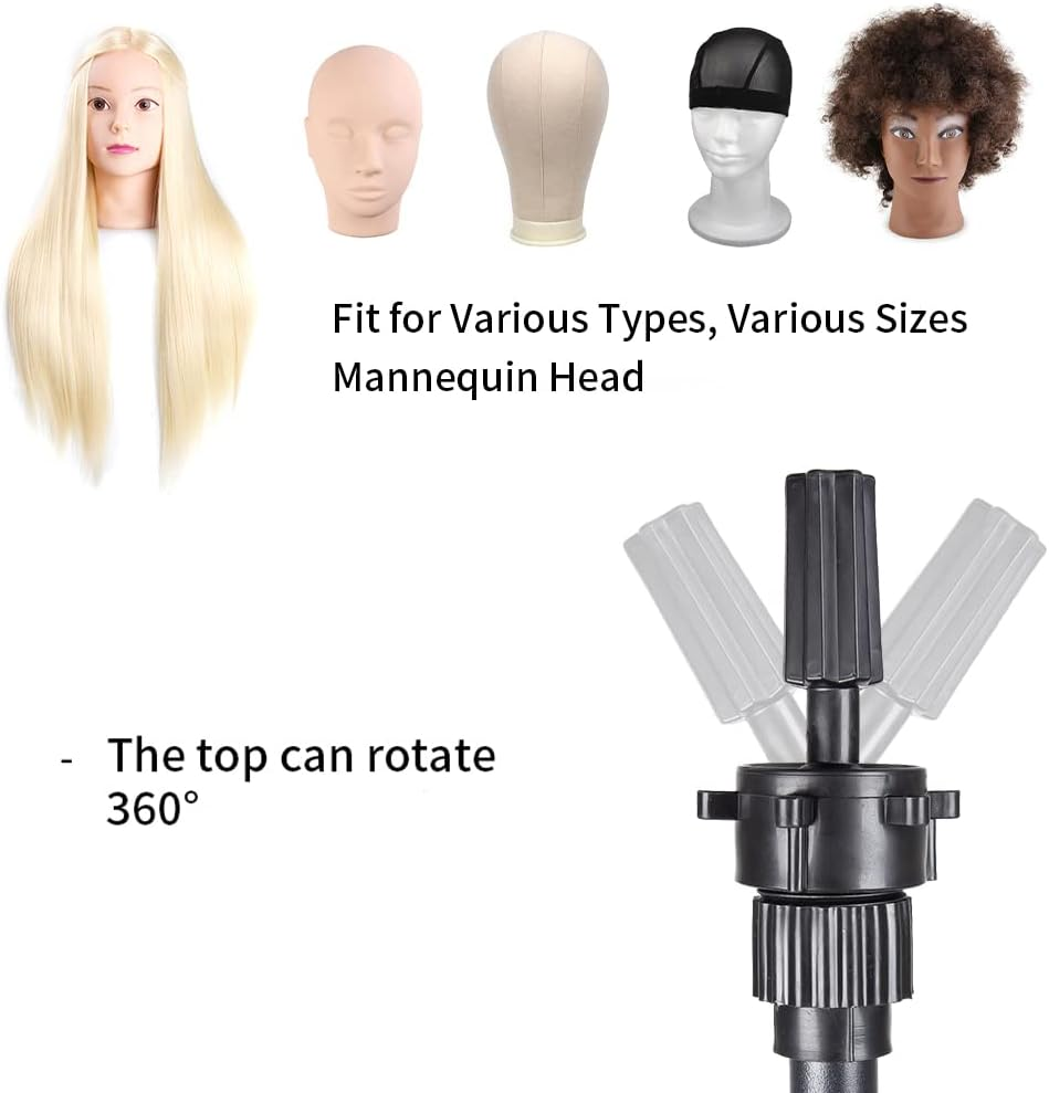Mini Wig Stand Tripod with Head Adjustable Mannequin Head Stand Wig Head Stand Wig Tripod Stand for Cosmetology Hairdressing Training(25 Inch,Black) image number 3