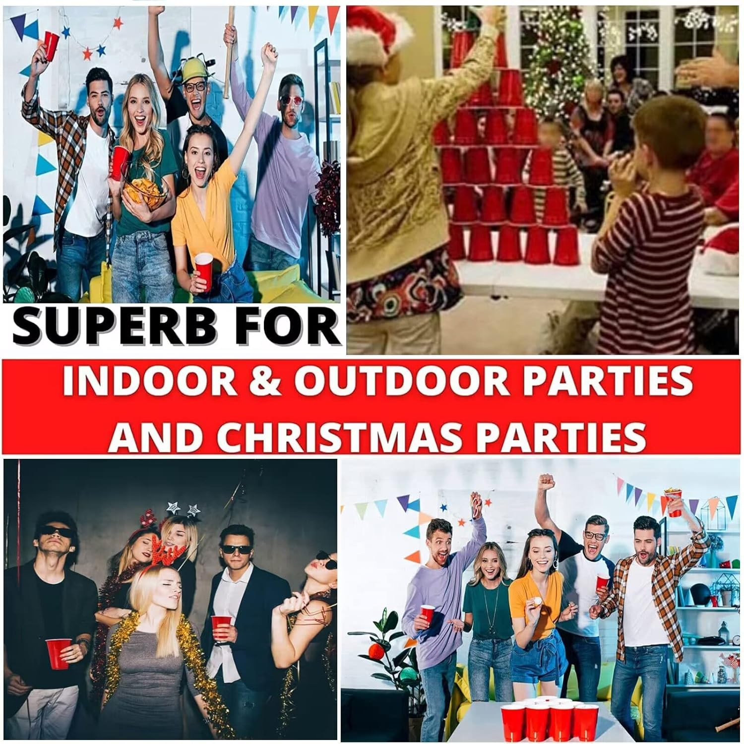 Party Cup Set, 50 Pong Cups 500 Ml/16 Oz, Party Cups Red and Blue, Repeatable Cups for New Year, Christmas, Camping, Wedding (Red) image number 5