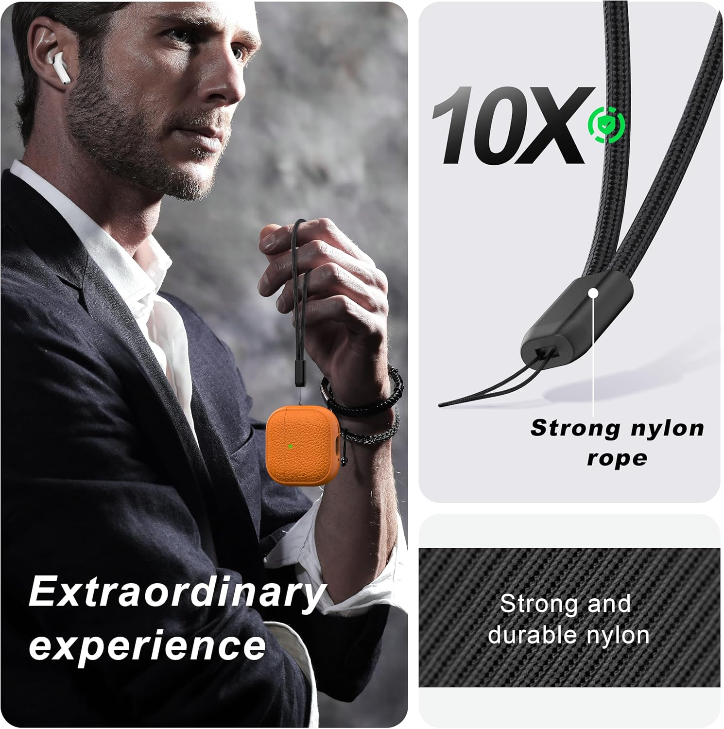 R-Fun for Airpods 4 Generation Case,Soft Leather Drop Protection Cover for Men and Women with Lanyard and Cleaner Kit, Compatible with Apple Latest Airpods 4Th Gen(Usb-C)(2024)-Orange - Black image number 6