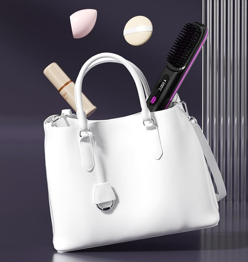 Portable Straightener Brush, Fast Heating Cordless Hair Straightener Brush, USB Rechargeable Negative Ion Anti-Scald Hot Comb, 3 Temp-Settings, Travel Essential Women(Black) image number 1