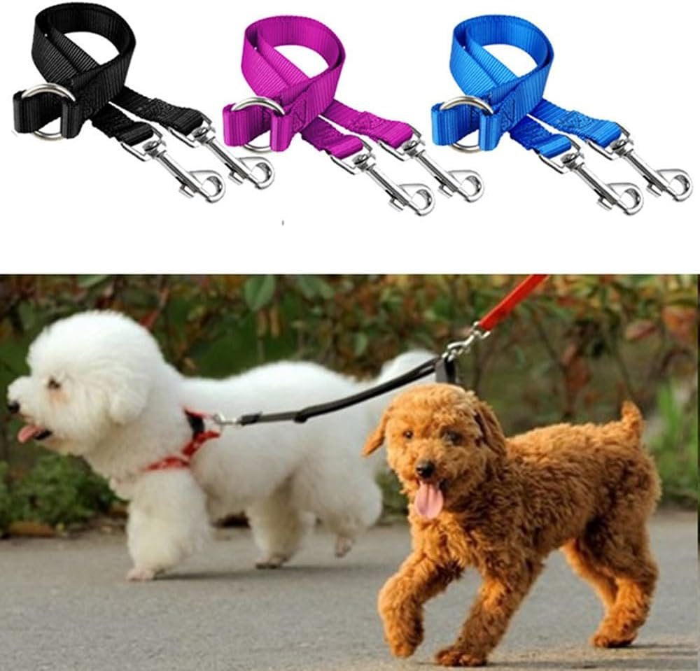 2 Way Dog Leash Lead Double Dogs Leash Coupler Dual Lead Walk Pet Puppy Nylon (Purple)