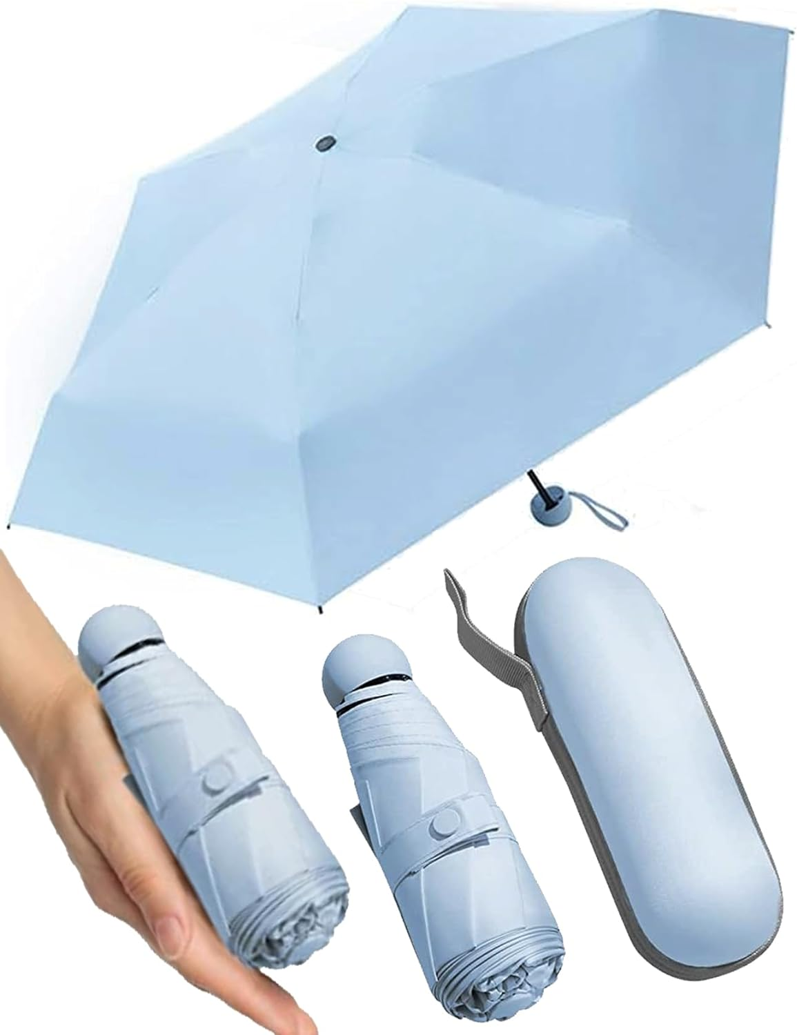 Travel Mini Umbrella, Small Compact UV Umbrella with Protective Case, Lightweight Tiny Pocket Umbrella for Purse, Sun & Rain Umbrellas Mini Travel Windproof Umbrella with 95% UV Protection - Darkgn image number 3