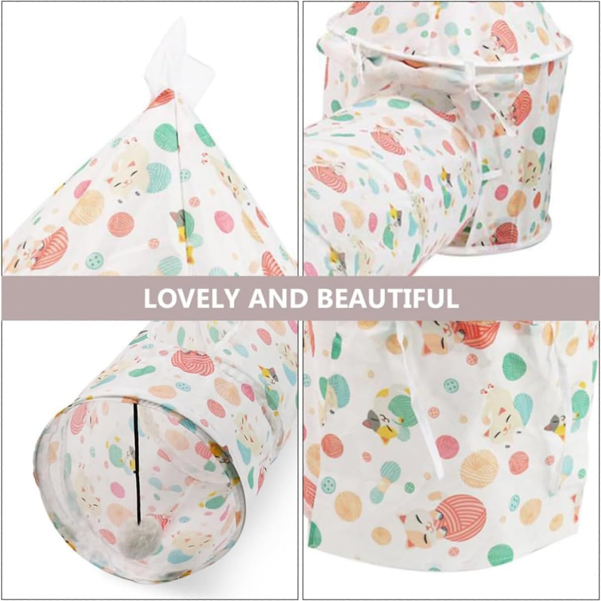 AIMALL Foldable Cat Tunnel and Tent Set 17.7X25.2 in Tent with 9.8X37In Tunnel Polyester Indoor Playhouse for Kittens Sleeping Crawling Drilling Interactive Cat Toy - Daisy image number 7