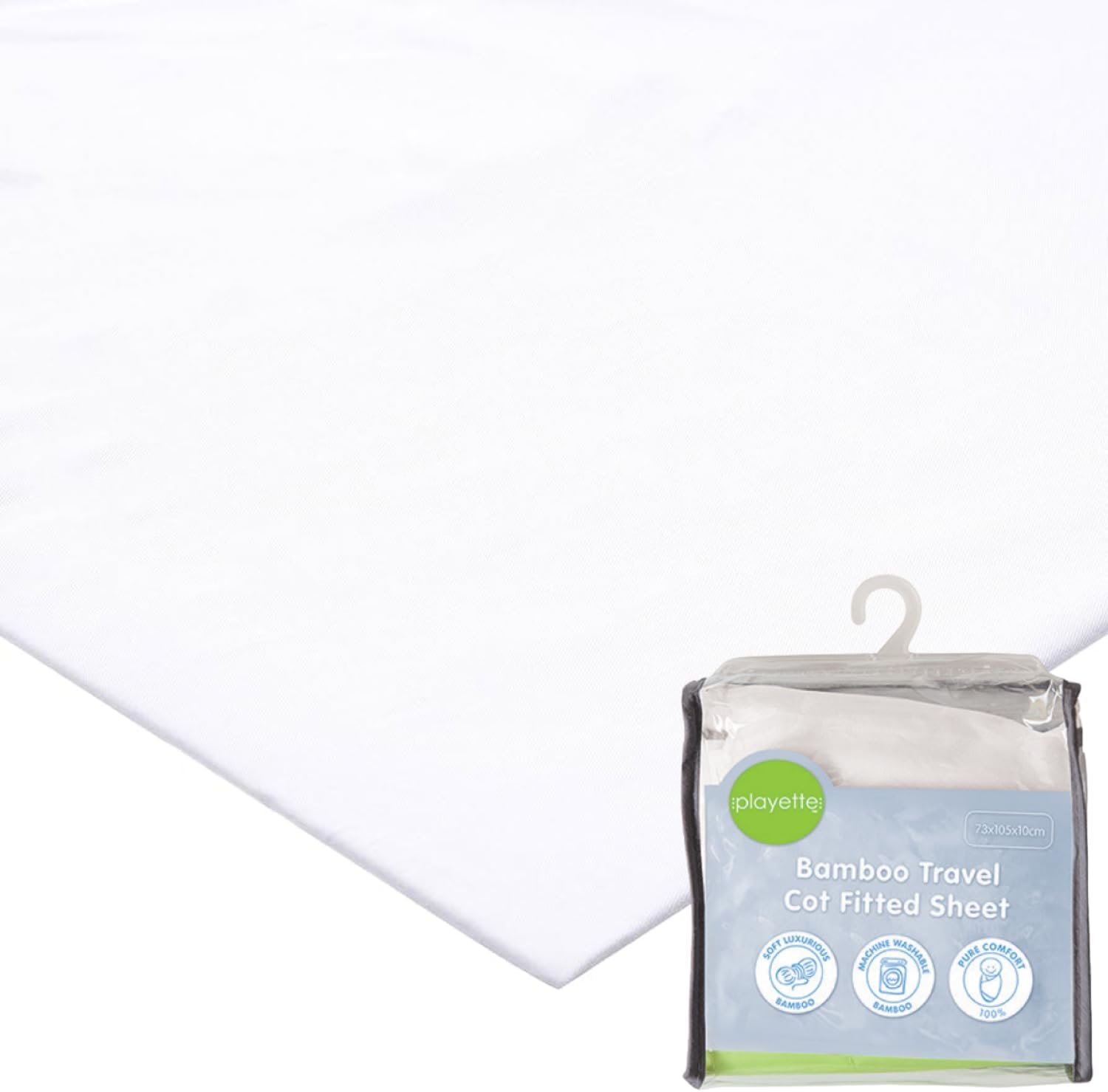 Playette Bamboo Travel Cot Fitted Sheet, White, Machine Washable (73X105X10Cm) image number 1