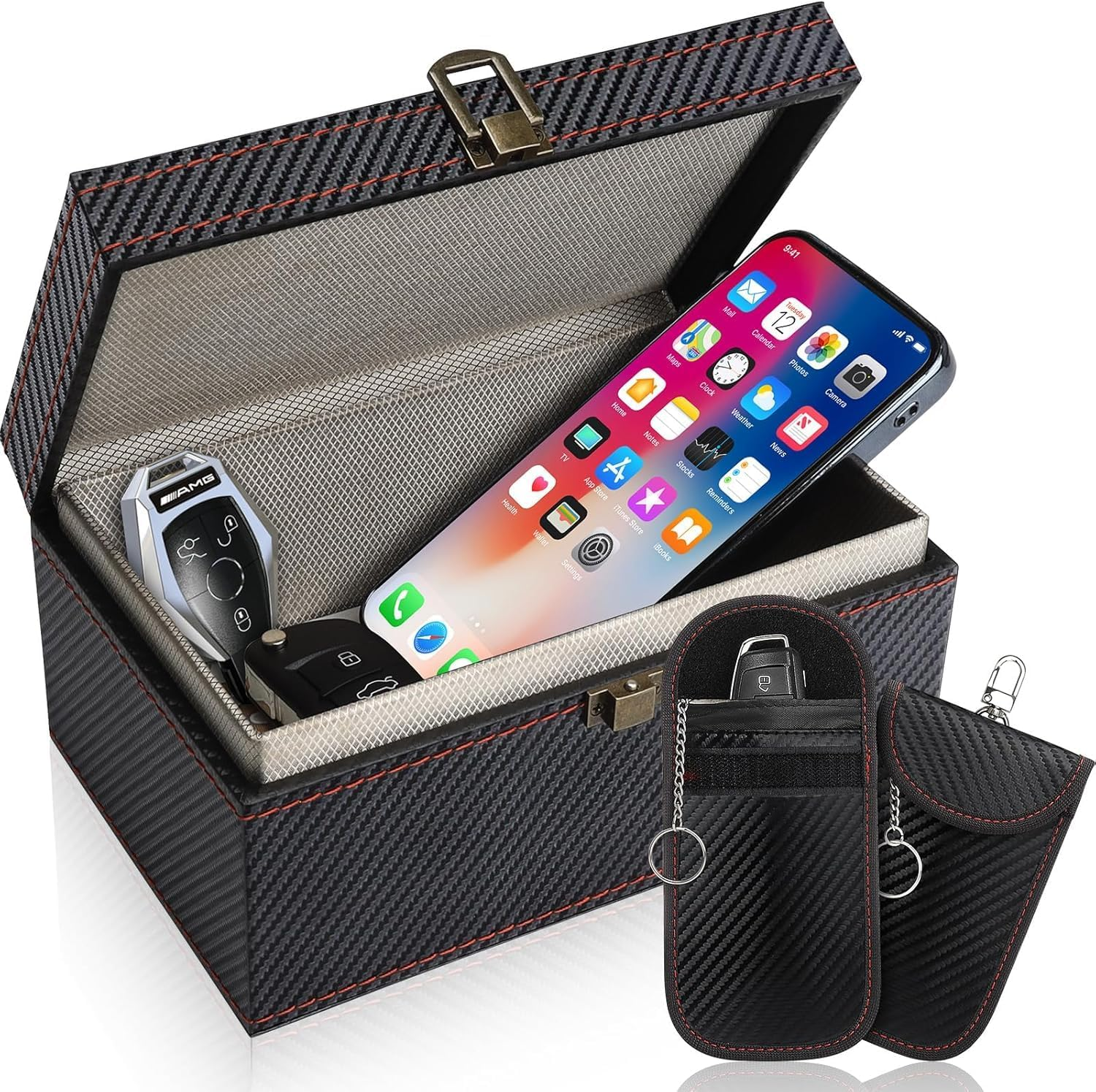 Large Faraday Box & 2 Pack Faraday Bag for Key Fob Protector,Faraday Cage Car Key Fob Signal Blocker Box,Keyless Entry RFID Blocking Set,Protects Car Key with Industry Leading Faraday Protection image number 1