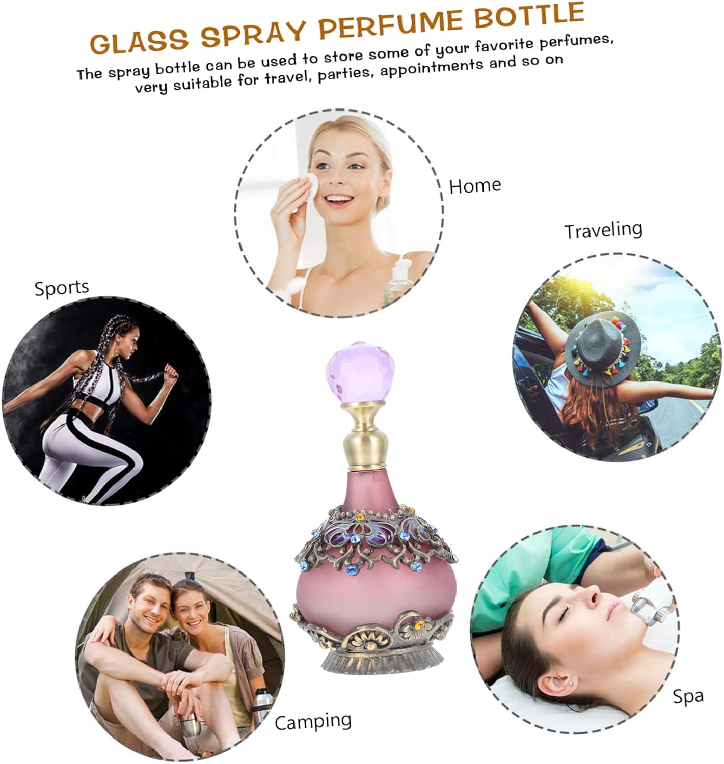 Yardenfun Vintage Refillable Perfume Bottle 23Ml Glass Essential Oil Dispenser Enamel Coating Purple Crown Design Travel Cosmetic Storage Container image number 3