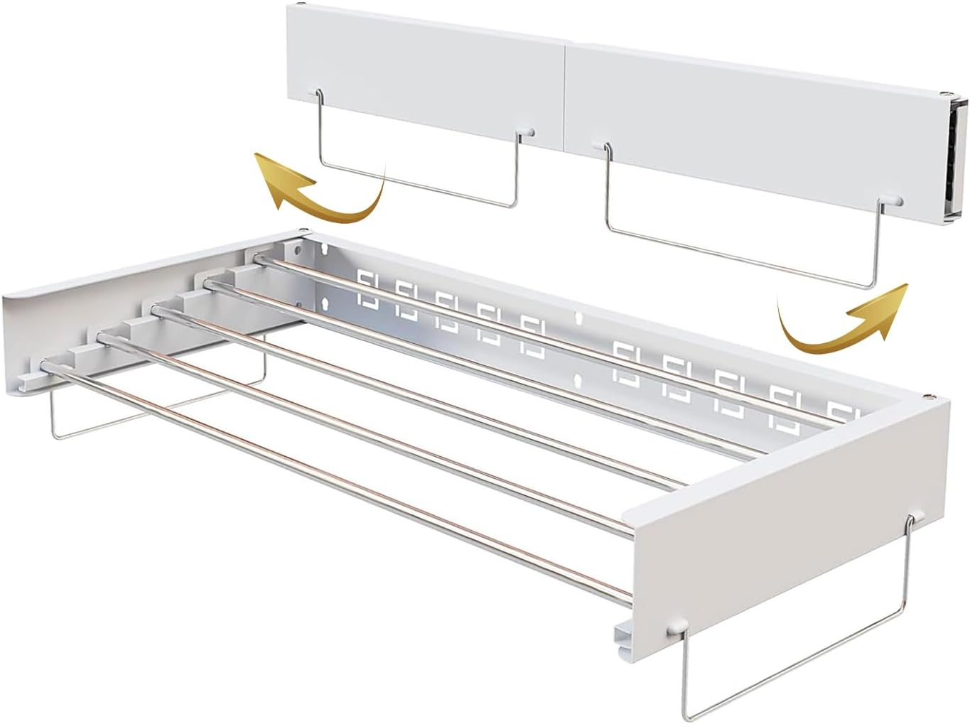 DAIYEE 39.4" Wide Laundry Drying Rack Collapsible, 13.1 Linear Ft, 5 Stainless Steel Rods, 45 Lb Capacity, Wall Mounted Clothes Drying Rack,100Cm with Towel Rack,White