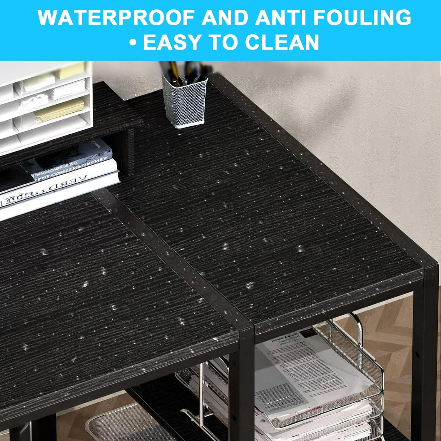 Computer Desk with Reversible Storage Shelves, Home Office Desk with Monitor Stand, Modern Simple Writing Table for Work Study Writing,100 * 45 * 76Cm, Black