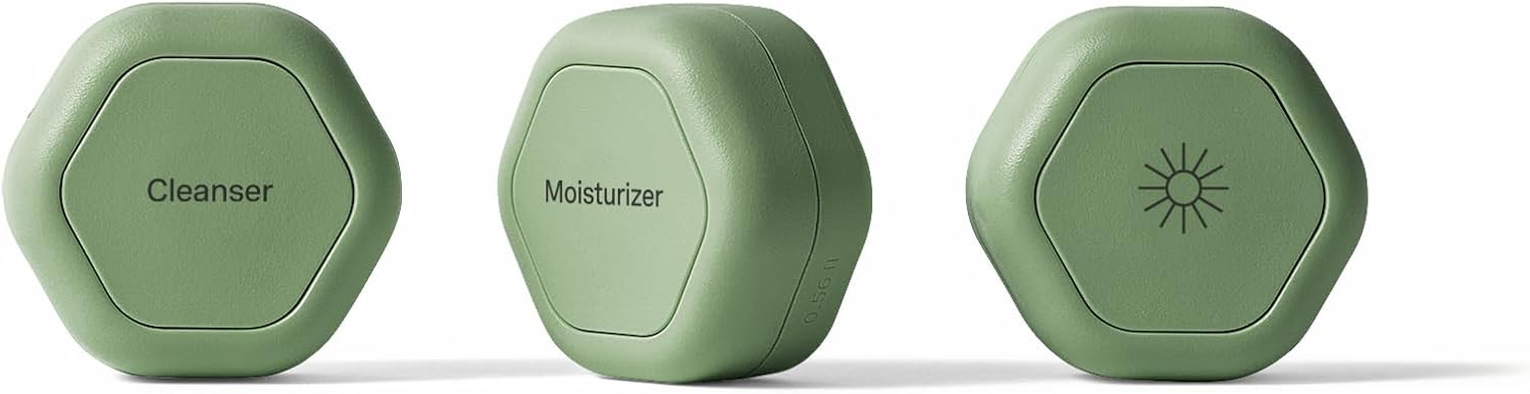 Cadence Travel Containers - Basic Skincare Set - Magnetic Travel Capsules - for Facial Cleanser, Moisturizer, Sunscreen - 3 Small Capsules (0.56Oz) with Cleanser, Moisturizer & Sun-Icon Labels - Petal