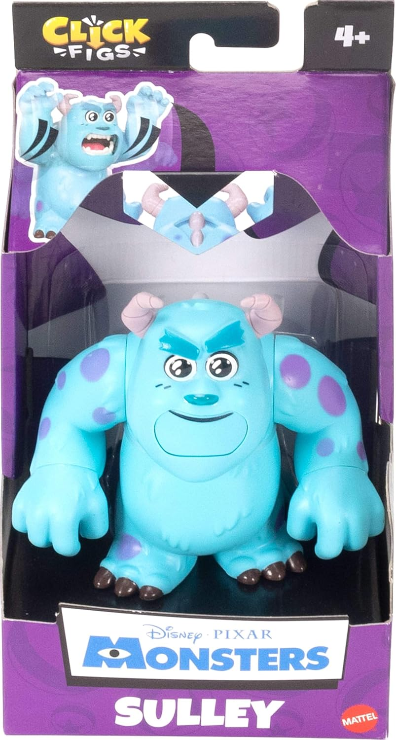 Disney Princess Pixar Click Figs Sulley Monsters Inc., James P Sullivan 3.5-Inch Movie Toy, Pop up Action Arm Move & Scare Face, Clicker Sound image number 2