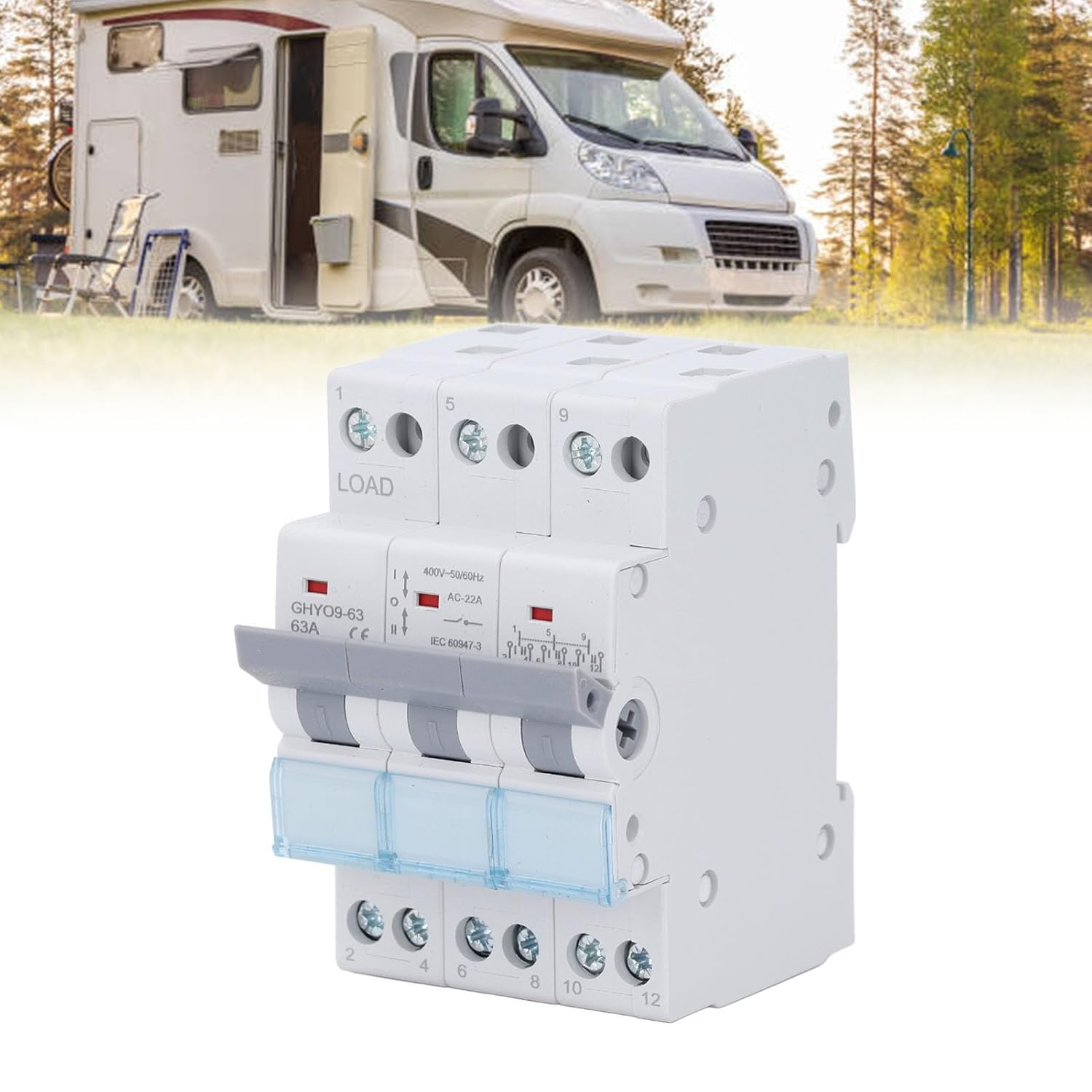 Power Transfer Isolation Switch, Manual Conversion Switch 63A 400V with Overload and Short Circuit Guard, 45Mm Cutout Front Face Mounting image number 3