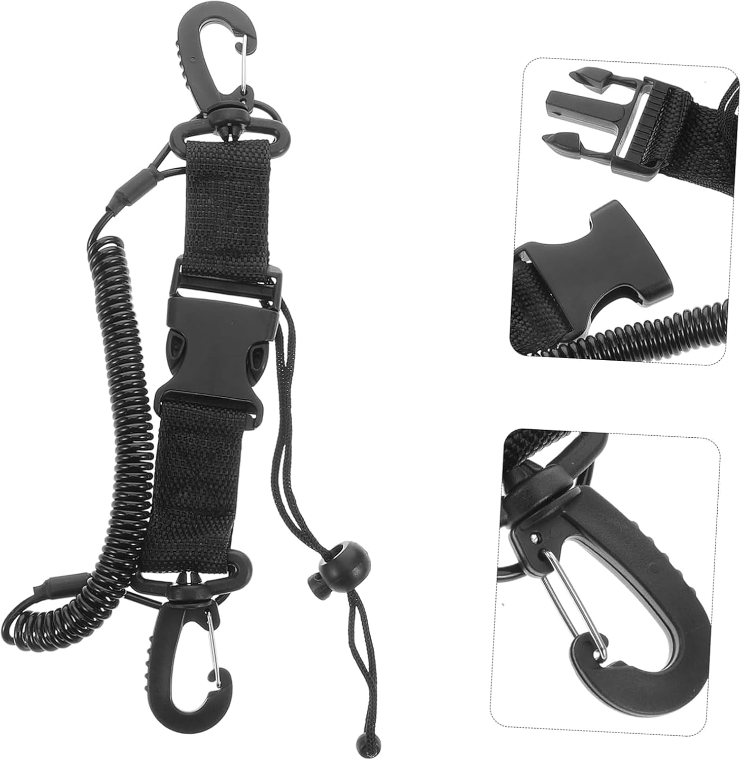 Heavy-Duty Scuba Lanyard Set (2-Pack) | Quick-Release Coiled Leash for Underwater Cameras/Lights | Corrosion-Proof Clip & Webbing Strap image number 1