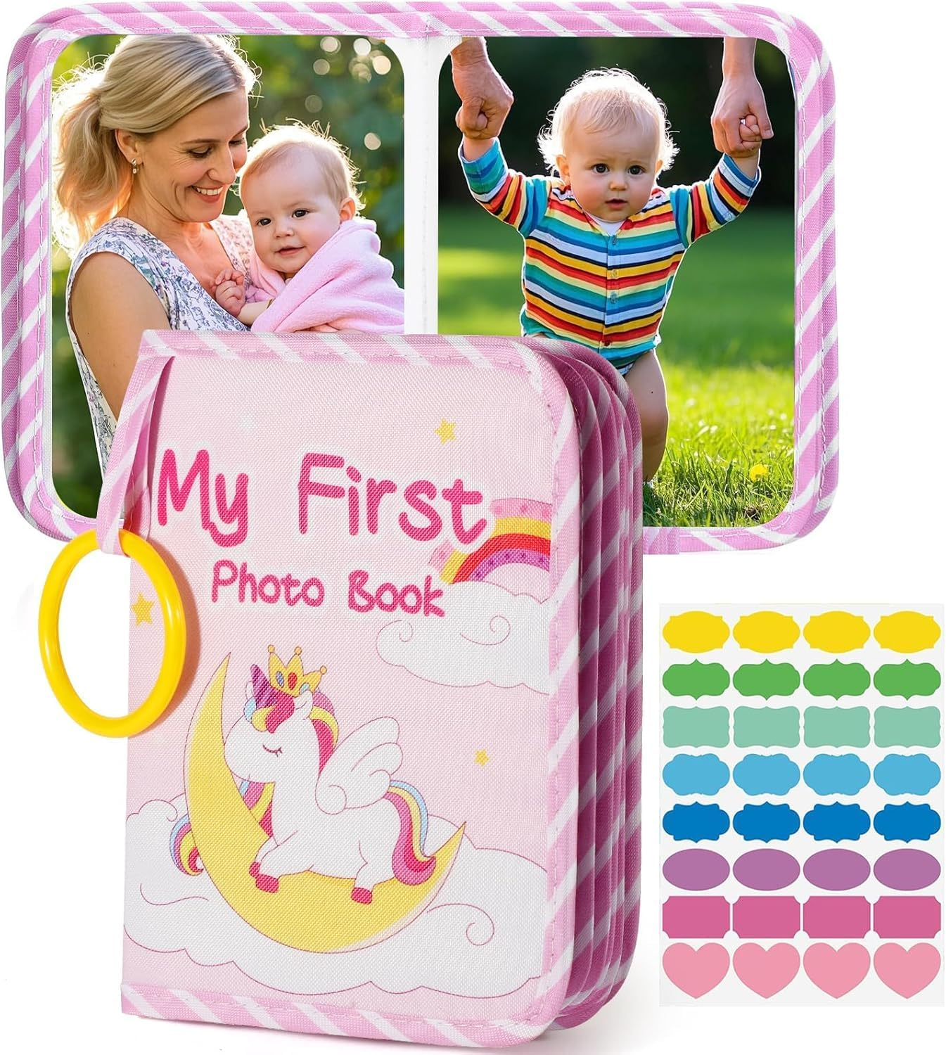 LALAASHHOP Soft Cloth Baby Photo Albums, Holds 17 4X6 Photos, Perfect for Newborn Toddler Memories, 1 Year Old Girl Boy Gifts Baby Shower Gifts (Pink Unicorn) image number 4