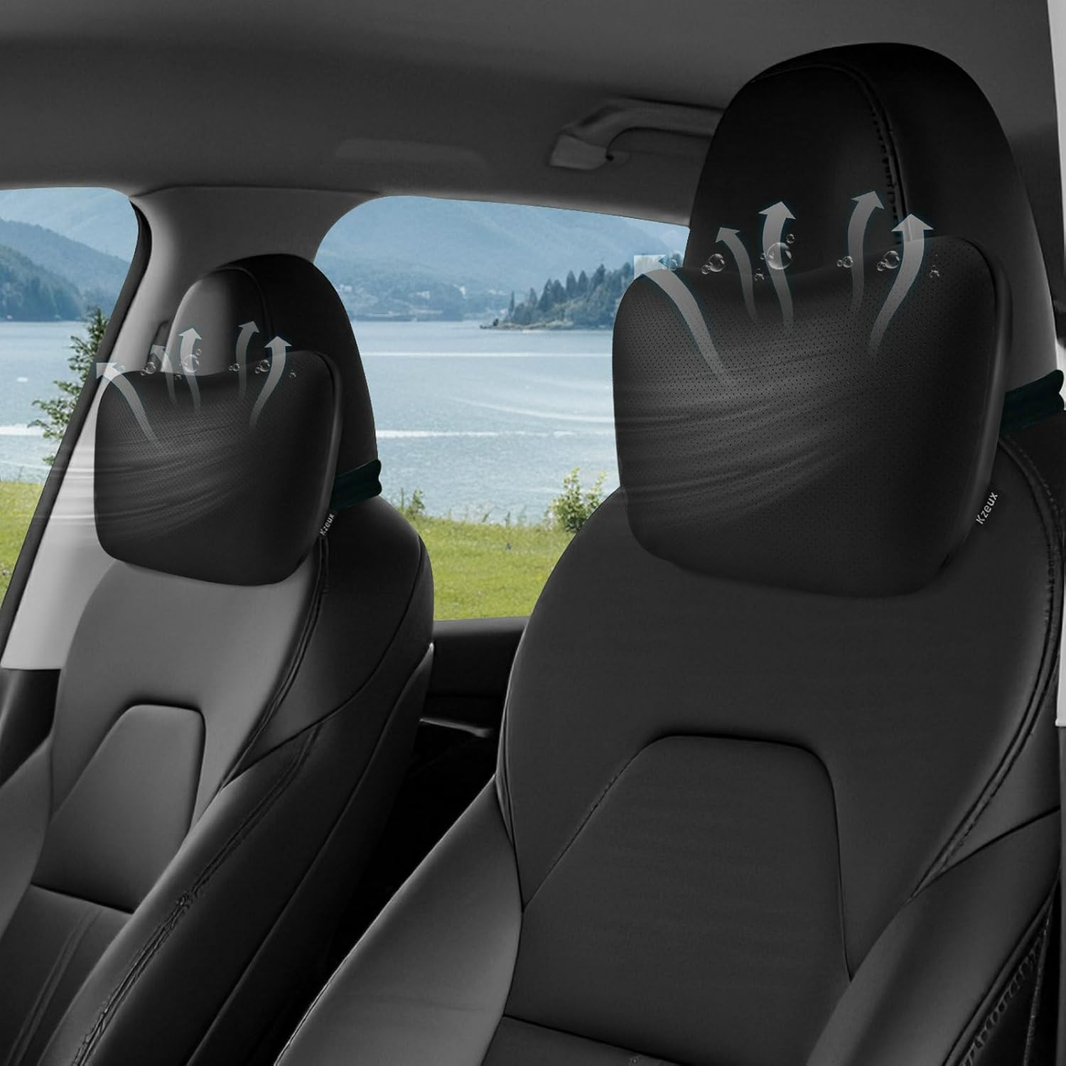 Kzeux Upgraded Car Seat Neck Pillow - Adjustable Height Headrest Cushion - for Tesla Models 3/Y/S/X High Elastic Pearl Cotton Interior and Ventilated Nappa Leather - Neck Pain Relief (1 Pack White)