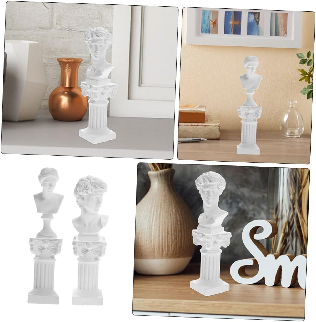 RORPOIR Mini David and Roman Column Resin Sculpture Set Chic Desktop Decoration for Home and Office Unique Collectible Figurines