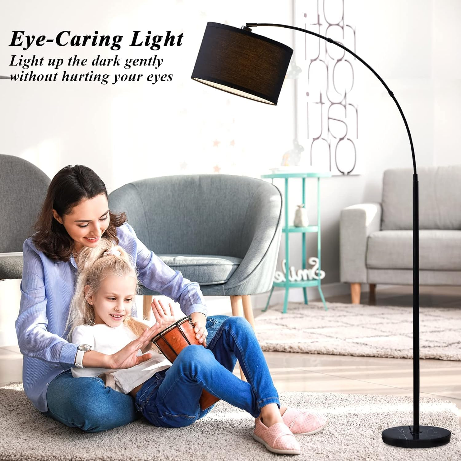 Sumkyle Arc Floor Lamp, Modern Standing Lamp with 12W LED Bulb, Adjustable Color Temperature LED Lighting for Bedroom, Living Room, Study Room (Black) image number 4