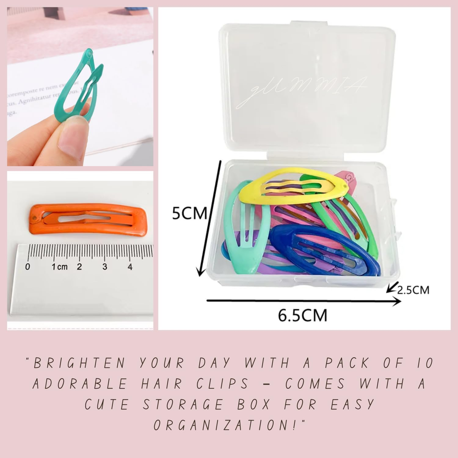 Colourful Luminous Hair Clips for Girls - 10 Pieces Hair Clips Set in Star, Rectangle and Heart Shapes, Glow in the Dark, Pentagram Design, Hair Clips and Hair Accessories (Water Drops) image number 3