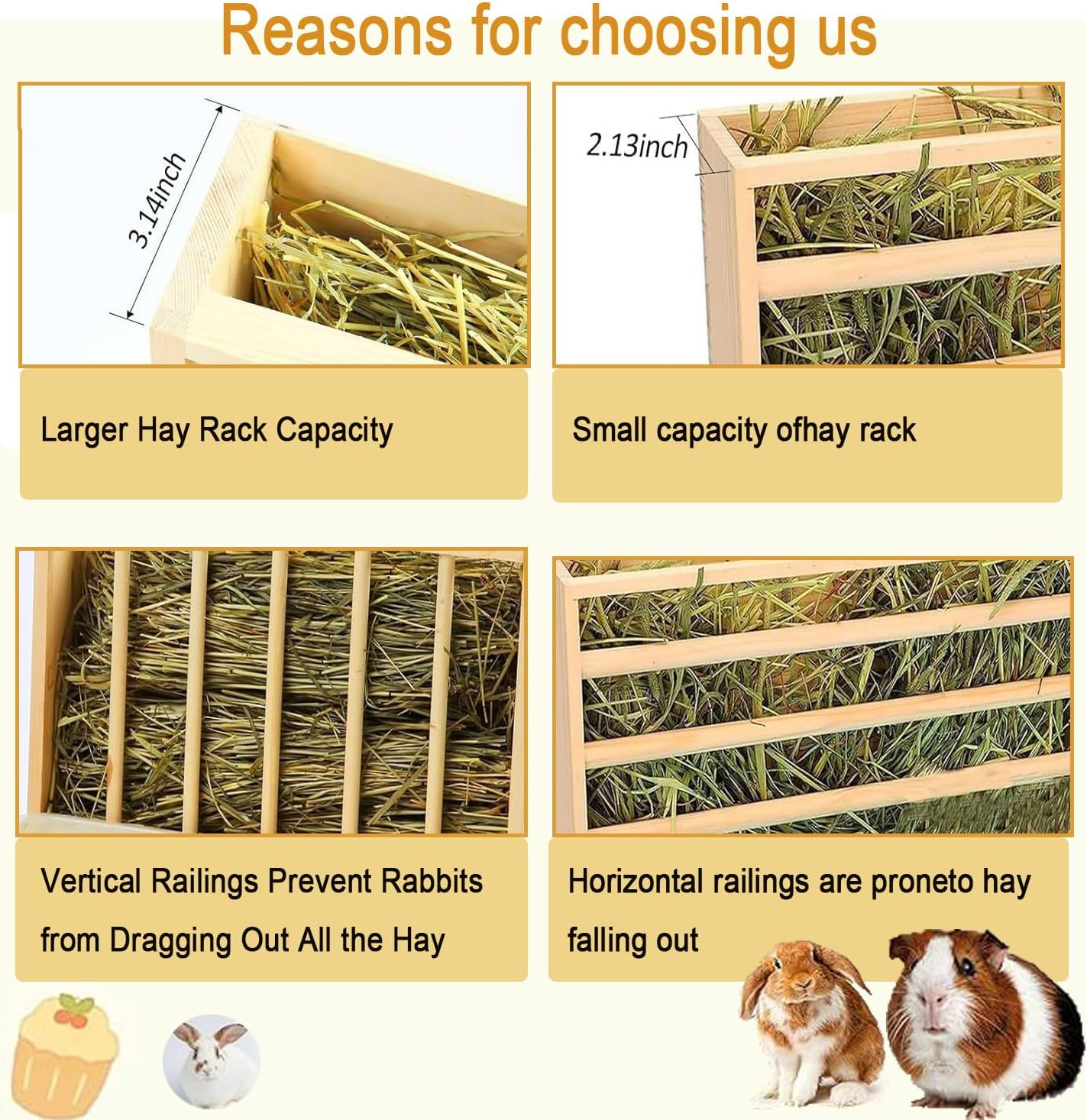 Lxcshljx 3 in 1 Rabbit Hay Feeder with Litter Box, Wooden Bunny Feeder Holder with Toilet and Bowls Combo, Small Animal Hay Rack Manger for Chinchillas, Hamster, Dwarf Rabbit, Guinea Pig, Ferrets image number 2