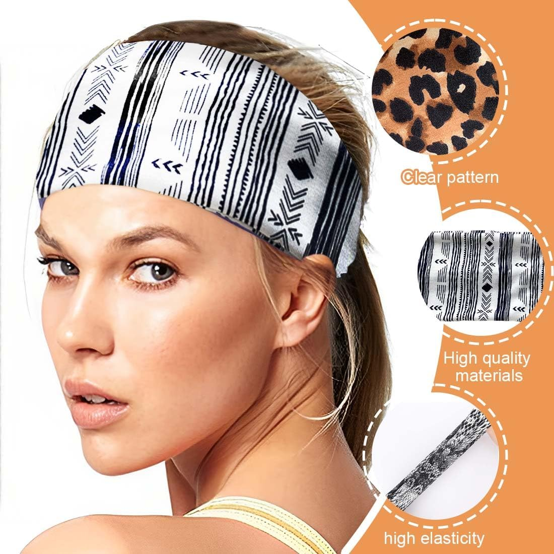 KEMUZ Pack of 6 Women'S Sports Headbands, Non-Slip & Breathable Hair Bands with Leopard Boho Print Headbands, Black Headbands, Thin Headband for Yoga, Running, Gym and Summer Hair Accessories image number 2