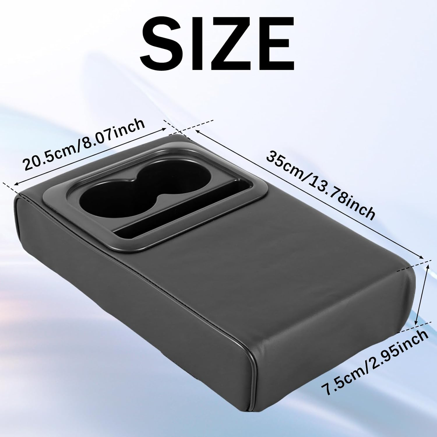 Abizarch Car Center Console Armrest Pillow, PU Leather Auto Armrest Cushion Box with Cup Holder and Phone Holder, Universal Car Armrest Cushion Anti-Scratch Pads for Sedan SUV ORV RV (Black)