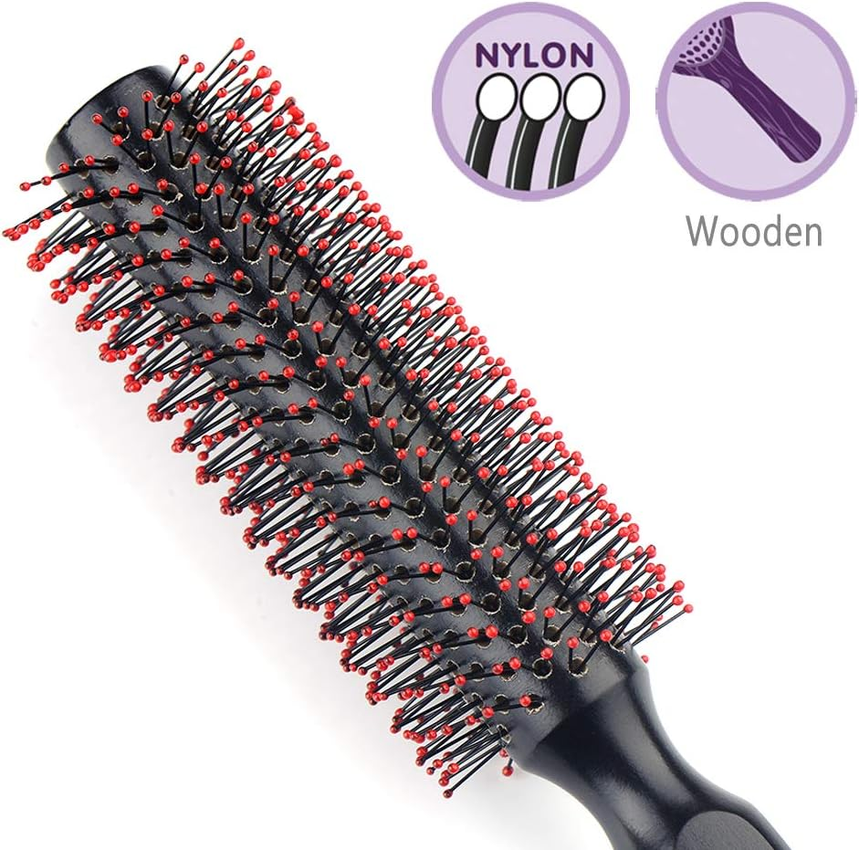 Round Hair Brush for Blow Drying, Wooden Blowout Brush with Soft Nylon Bristles, for Medium or Short Hair image number 2