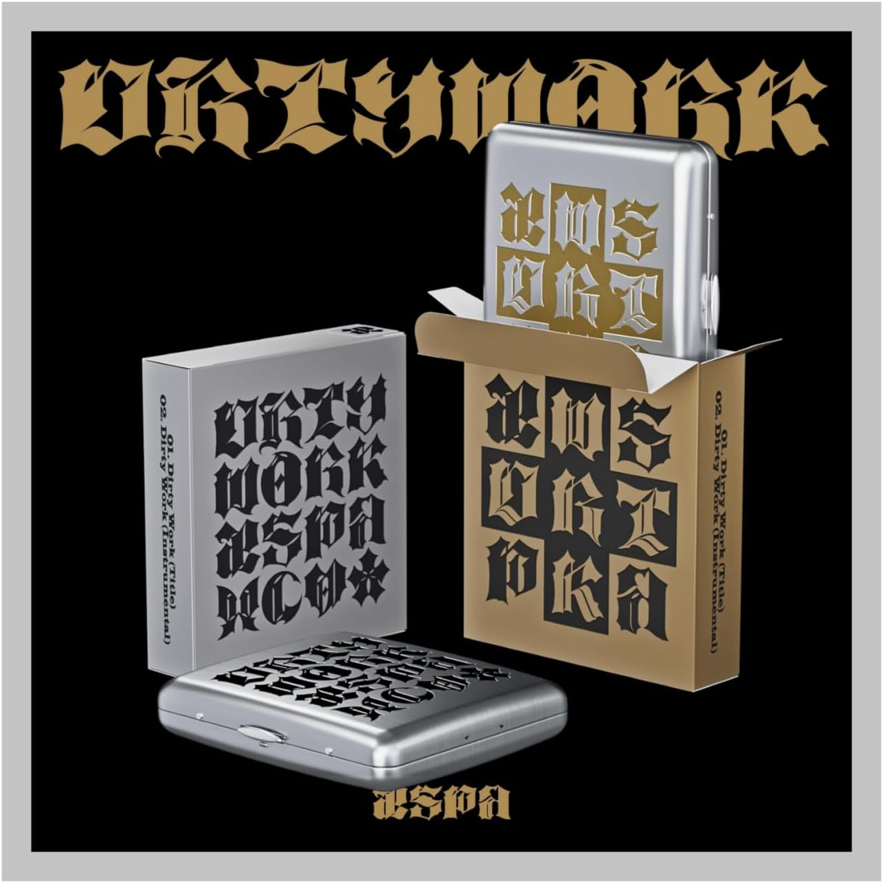 Aespa Dirty Work 1St Single Album Dirty Case Random Version Tincase+Package Box+Mini Cd+Booklet+Folding Card+Sticker+Cubicsticker+Photocard+Tracking Kpop Sealed