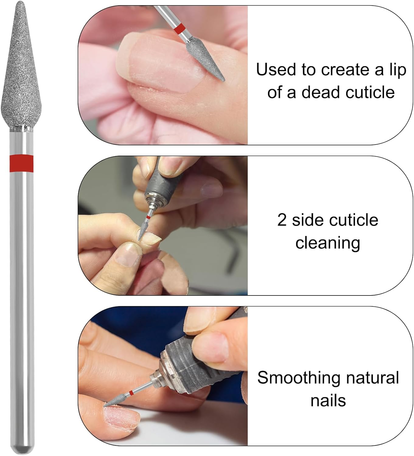 Vnjaoi Cuticle Clean Nail Drill Bit 3/32 Inches, Russian Manicure Drill Bits Professional Safety Carbide under Nail Cleaner Nail Bit for Cuticle Dead Skin Nail Prepare, Manicure Nail Salon (Fine) image number 1