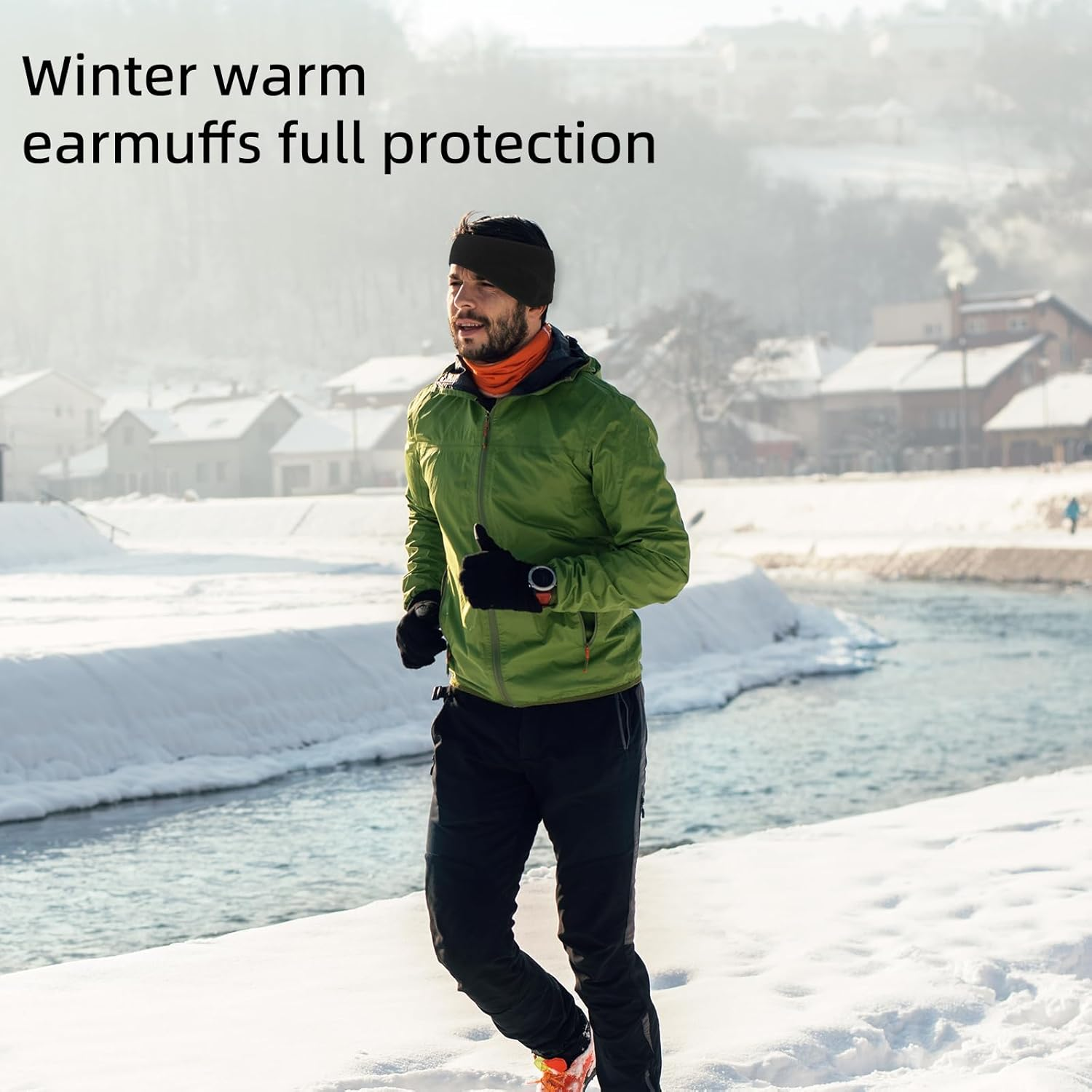 Set of 3 Winter Headband Set, Sports Ear Warmers for Men and Women, Sports Headbands, Earmuffs, Headband, Elastic for Jogging, Running, Hiking, Cycling, Motorcycling (Black) image number 5